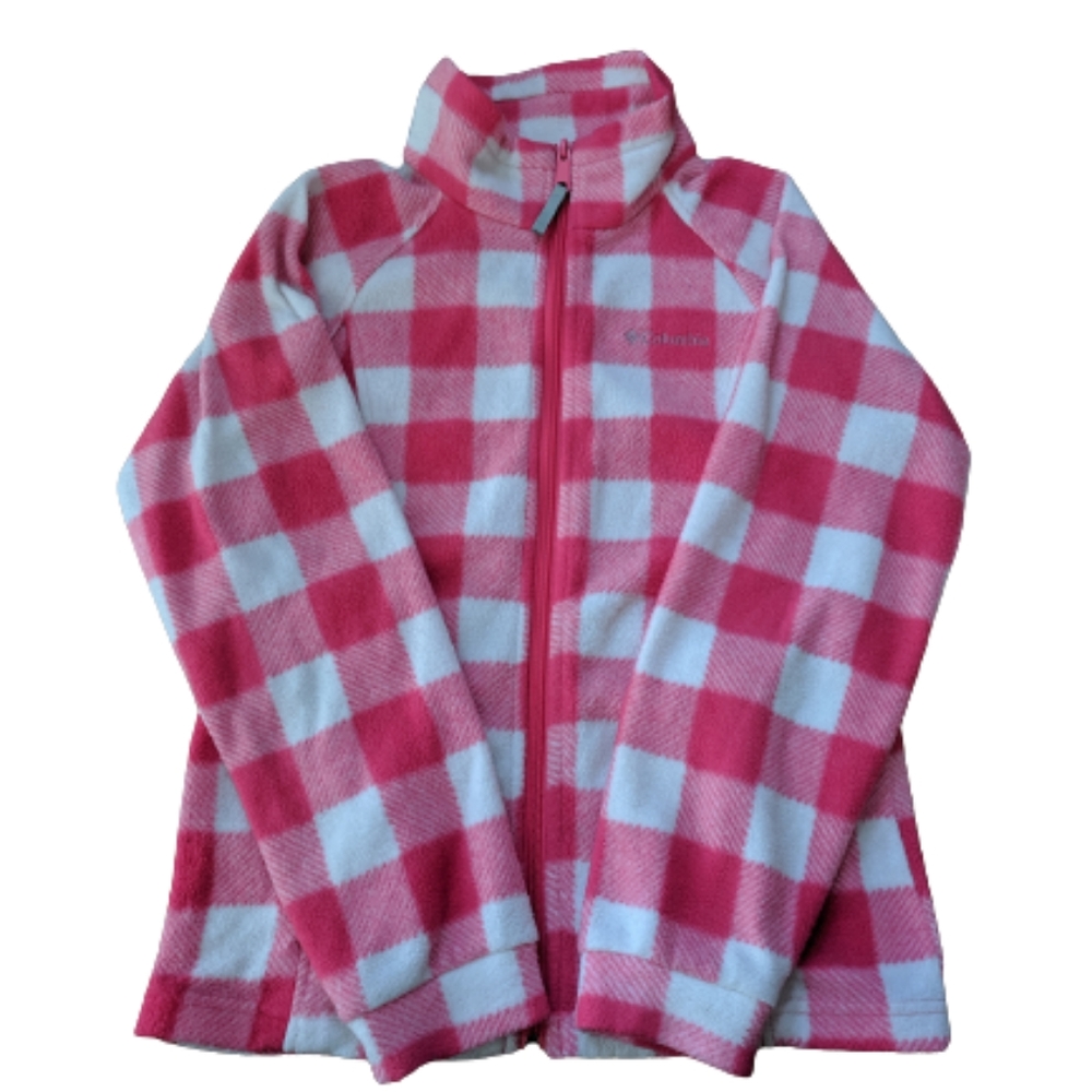 Columbia Outdoor Fleece Jacket Pink Gingham Kids Size 10/12